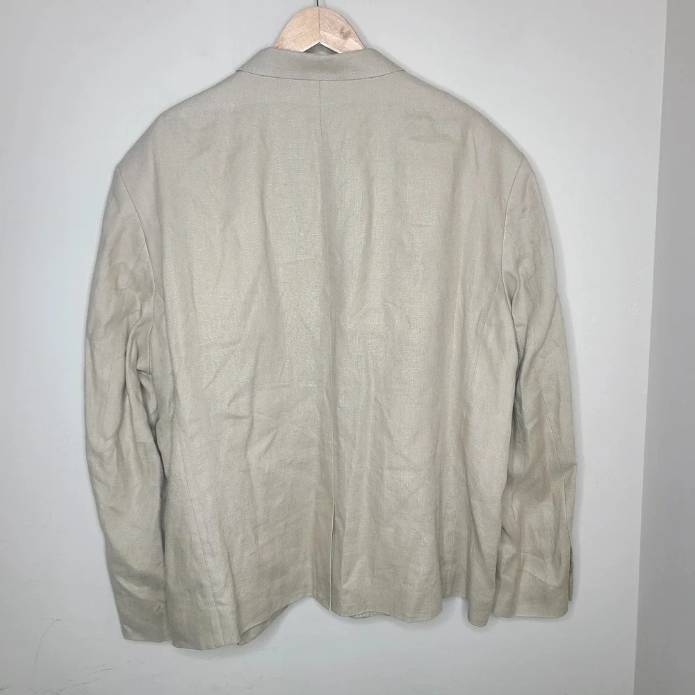 J. Peterman Men Size 52 Tan Linen Double Breasted Suit Jacket Blazer Sport Coat
